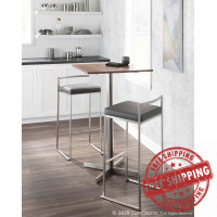 Lumisource B30-FUJI GY2 Fuji Contemporary Stackable Barstool in Stainless Steel with Grey Faux Leather Cushion - Set of 2